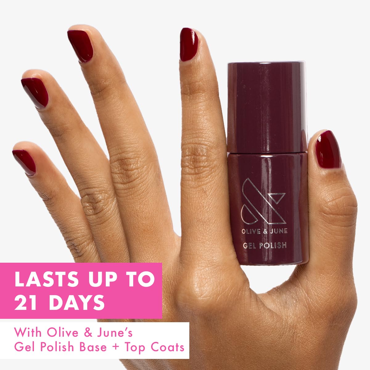 Olive & June Gel Polish | UV LED Nail Lamp Needed | Long Lasting Formula | Up to 21 Days of Wear | Damage-Free Removal | Salon-Quality Manicure, Pedicure at Home | Obsessed | Dark Ruby-BrightBean Baby