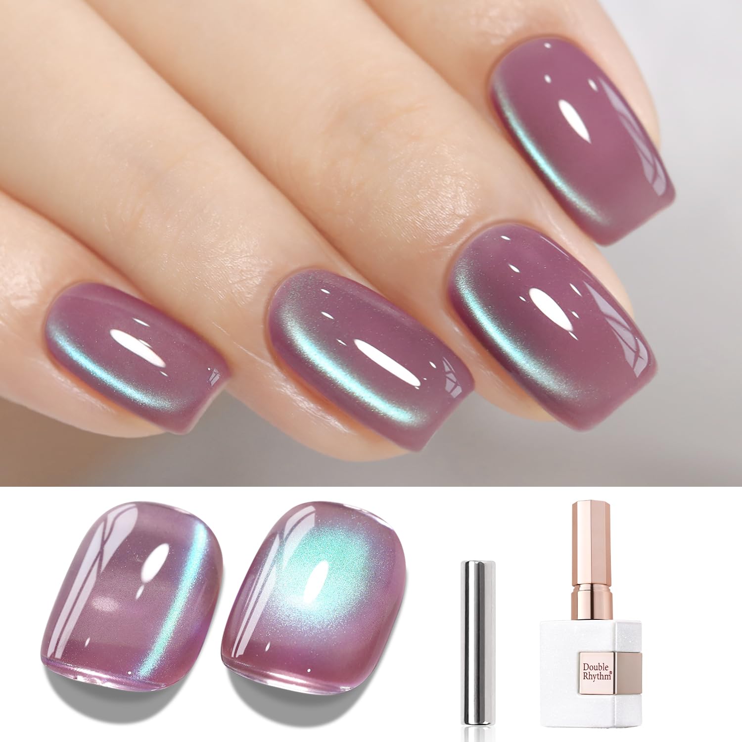 Double Rhythm 15ML Ice Glass Cat Eye Gel Polish with Magnet Holographic Glitter Shimmer Translucent Sheer Color Salon Soak Off Magnetic Nail at Home (Plum Purple-MC1130)-BrightBean Baby