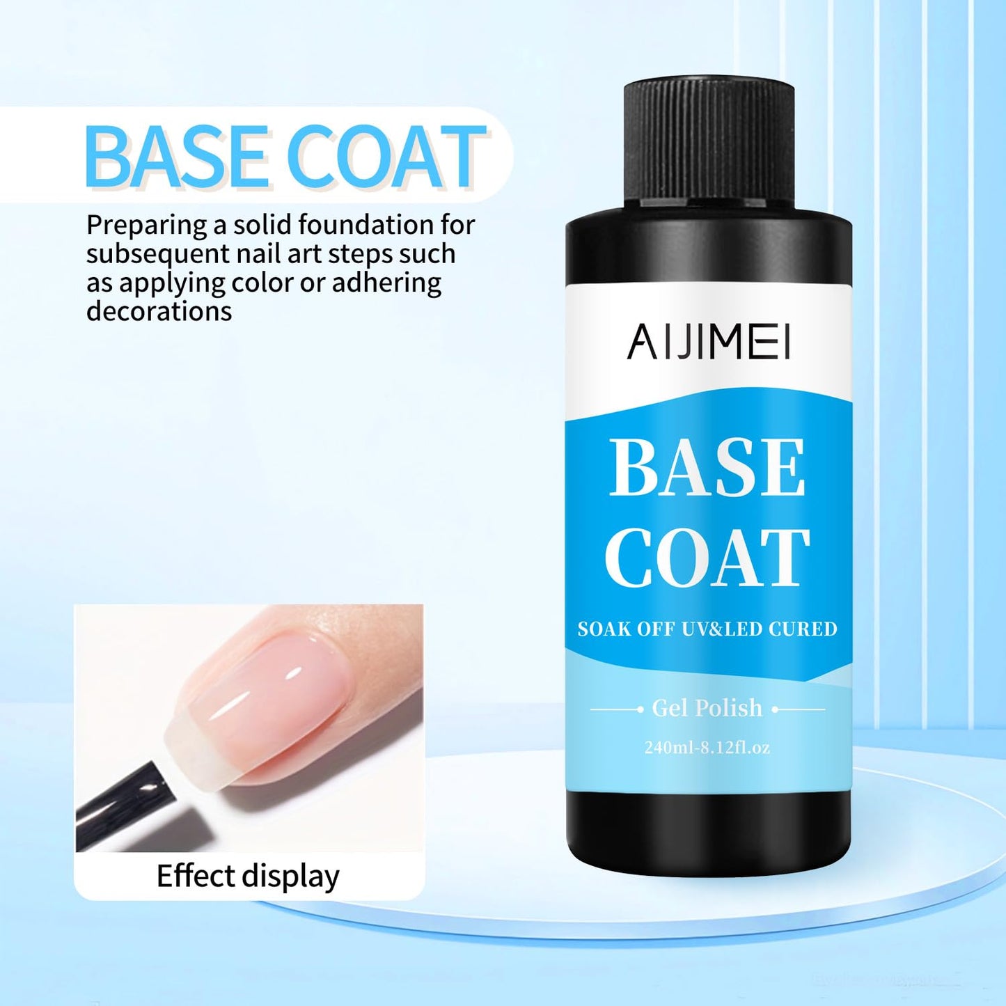 AIJIMEI 240ml Base Coat Quick Dry Gel BaseCoat for Nails Gel Nail Polish Base Coat for Home DIY LongLasting 8 Fl Oz-BrightBean Baby