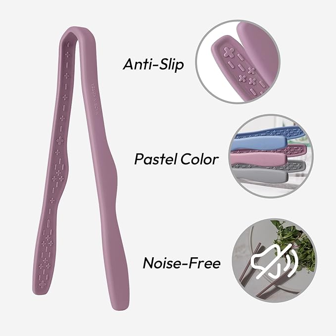 carrotez Mini Silicone Toaster Tongs, Anti-Slip,Non-Scratch Mini tongs 7 Inch - Pink