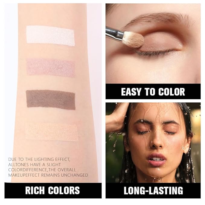 4 Colors Beige Nude Brown Pink Yellow Eye Shadow Powder Palette Makeup, Neutral Travel Matte Shimmer Creme QuadsEyeshadow Palette for Women Highly Pigmented Waterproof, paleta de sombras de ojos 01-BrightBean Baby