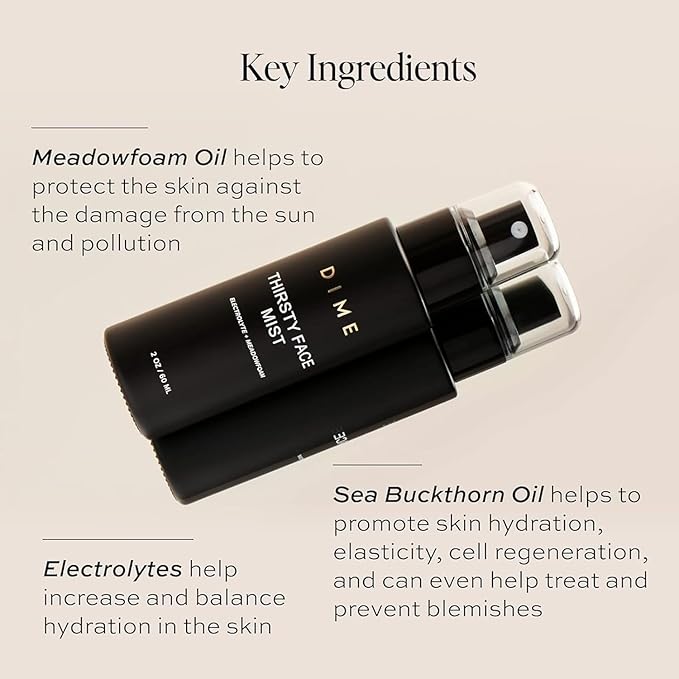 Dime Beauty Thirsty Face Mist with Electrolytes, Meadowfoam, and Sea Buckthorn, Hydrating Facial Spray, 2 oz / 60 ml-BrightBean Baby