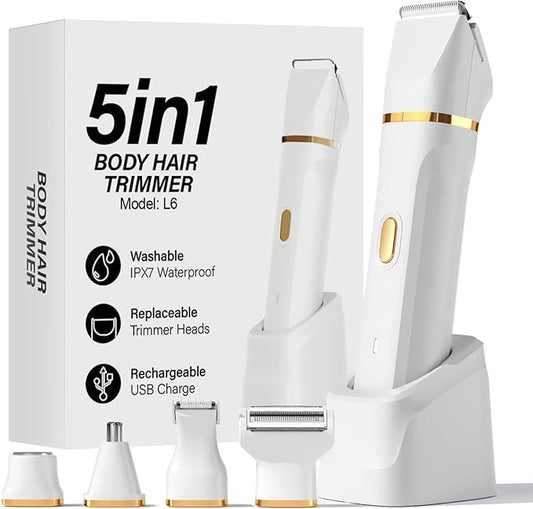 Bikini Trimmer for Women - 5 in 1 Electric Razors for Ladys Pubic Facial Nose Body Leg Hair Removal, Waterproof Electric Shaver for Women Private Area Sensitive Skin, Personal Hair Trimmer-BrightBean Baby