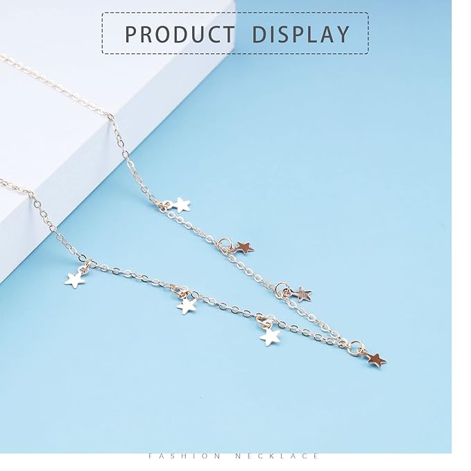 Bohemia Star Necklace Star Dangle Choker Necklace Gold Stars Short Necklace Minimalist Star Tassel Chain Necklace Jewelry for Women and Girls-BrightBean Baby