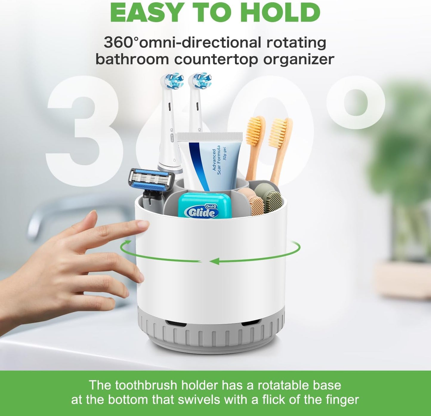 Toothbrush Holders for Bathrooms - White Rotating Kids Electric Toothbrush and Toothpaste Holder, Detachable 6 Slots Tooth Brush Organizer Bathroom Countertop Storage-BrightBean Baby