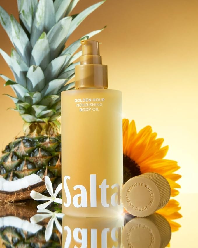 Saltair Body Oil. Luxurious Golden Hour After Shower and Bath Oil Moisturizer for Women and Men. Botanical, Non-Greasy, and Well-Absorbing Lotion for Hydrating Dry Skin. 4oz Pump Bottle-BrightBean Baby