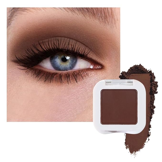 evpct Dark Brown Matte Eyeshadow Singles, Coffee Mocha Cocoa Chocolate Brown Cream Single Matte Eye Shadow Palette Makeup for Older Women, High Pigment Waterproof Monochrome Mini Eyeshadow Palette-BrightBean Baby