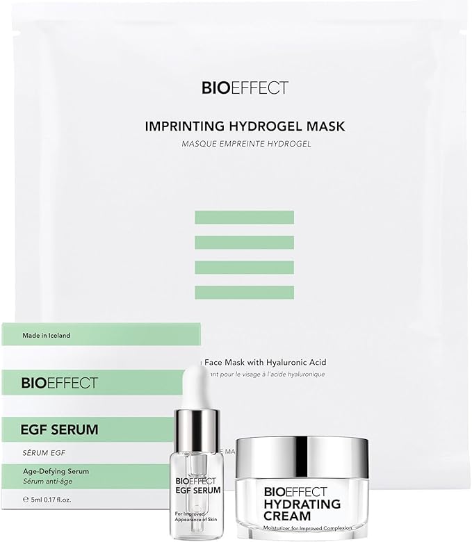 BIOEFFECT EGF Serum Try-Me Mini Sample Skincare Set with Hydrating Cream & Hydrogel Mask, Travel-Size Trio of Growth Factor Anti-Aging Serum, Moisturizer & Soothing Facial Mask-BrightBean Baby