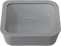 Ceramic Coated Glass Food Storage Container | No PTFE, PFOA, PFAS, and BPA | Reusable Non Toxic Meal Prep Container with Glass Lid | Easy To Store | 8 Cup Square [Smoke]