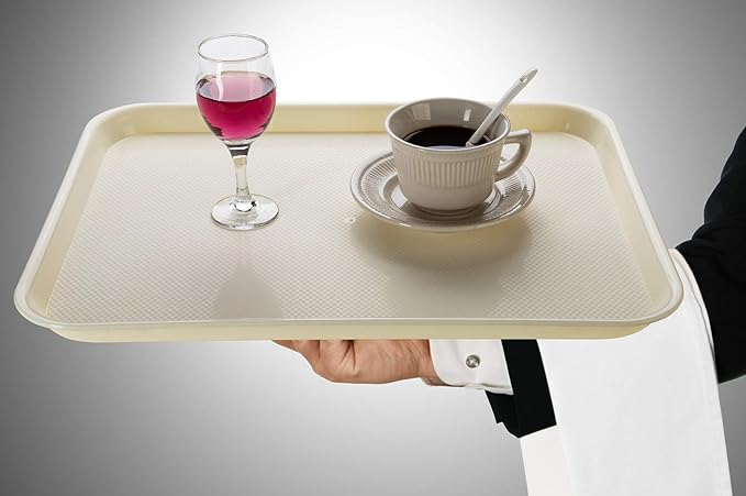 Rectangular Plastic Serving Trays,Fast Food Serving Cafeteria Trays,17"X13",Set of 6(Beige)