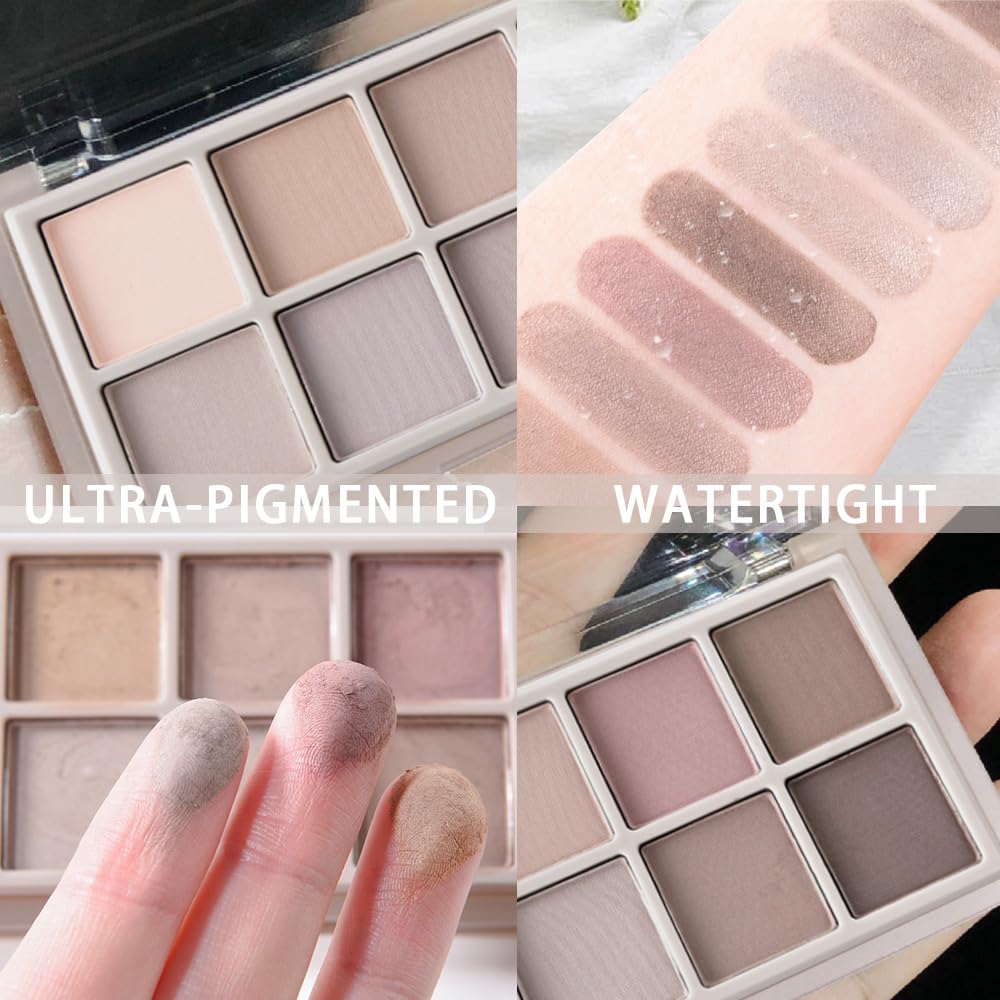 10 Color Matte Eyeshadow Palette | 10 Soft-Focus Matte Shades in Grey-Brown & Neutral Taupe | Silky Powder Blends Like Cream | Natural-Looking Nude Makeup for Mature Skin | Day to Night Wear-BrightBean Baby
