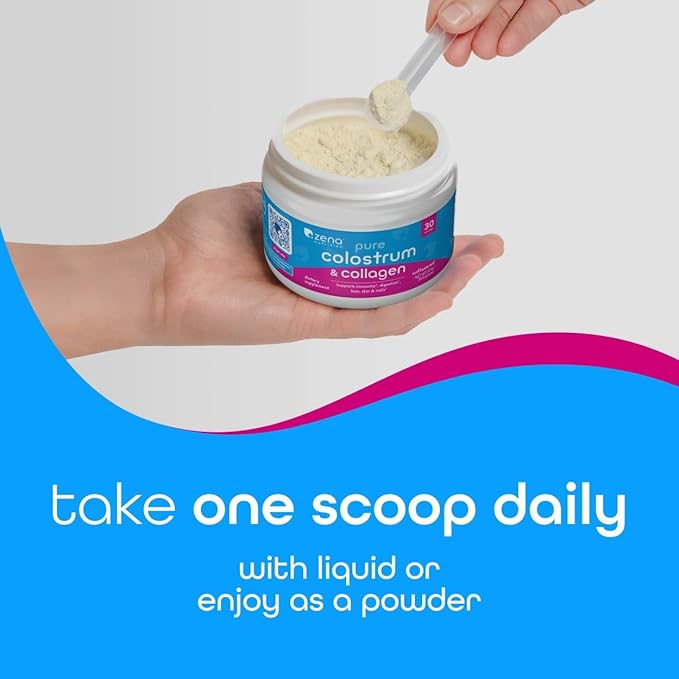 Zena Nutrition Bovine Colostrum & Collagen Powder Supplement for Gut Health, Immune Support, Digestion, Hair, Skin & Nails, Unflavored, Gluten & Sugar Free, 30 Servings-BrightBean Baby