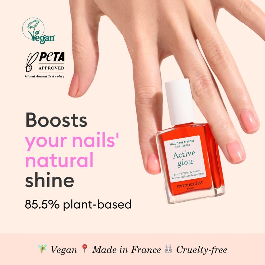 Manucurist Active Glow Cranberry All-in-One Perfecter Nail Polish & Care - No Lamp - Vegan & Made in France Ultra-Glowy Coral Mirror-Like Shine - Nail Concealer & Care - Plant-Based Ingredients-BrightBean Baby