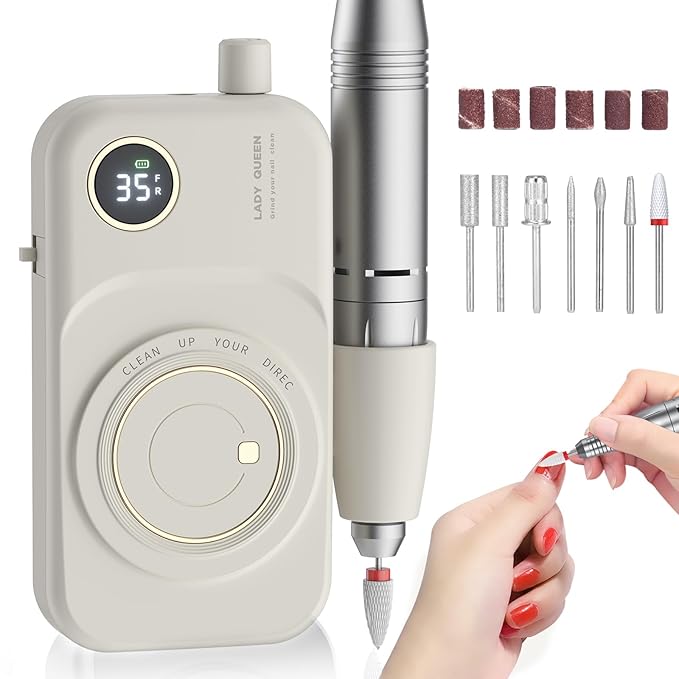 Portable Nail Drill Electric File: 35000RPM Professional Rechargeable Nail E File Machine,for Acrylic Nails Gel Polishing Removing, Cordless Efile with Bits Kit for Manicure Salon Home (White)-BrightBean Baby
