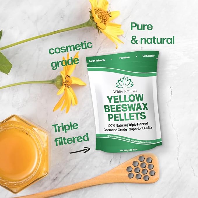 Yellow Beeswax Pellets 1lb (16oz), Pure, Natural, Cosmetic Grade, Organic, Bees Wax Pastilles, Triple Filtered, Great For Candle Making, Soap, Food Wrap, DIY Lip Balms, Lotions-BrightBean Baby