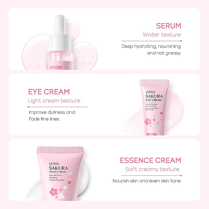 Skin Care Set JAPAN SAKURA Women Beauty Gift Sets Skin Care Kit with Serum, Eye Cream, Face Cream Travel Kit for Women Wife Mom Teen Girls TSA-friendly Sizes Birthday Gift 3pcs-BrightBean Baby