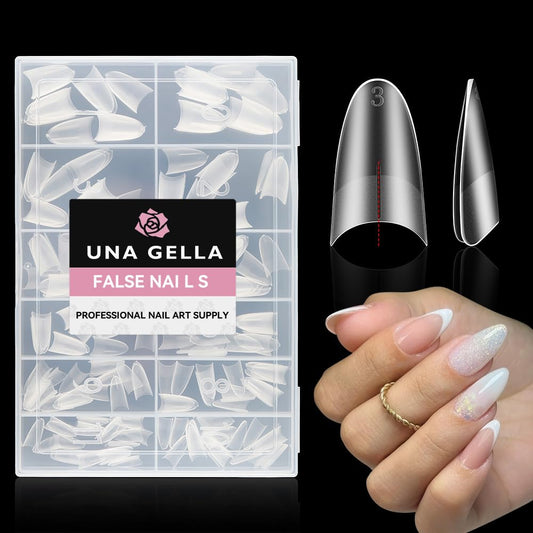 UNA GELLA Medium Almond Gel Nail Tips: Full Matte Almond Shape Nail Tips Half Cover 216pcs Medium Almonds Press On Nails DIY Salon for Fake Acrylic False Nails 12 Sizes, Saving Design Gelly Tips-BrightBean Baby