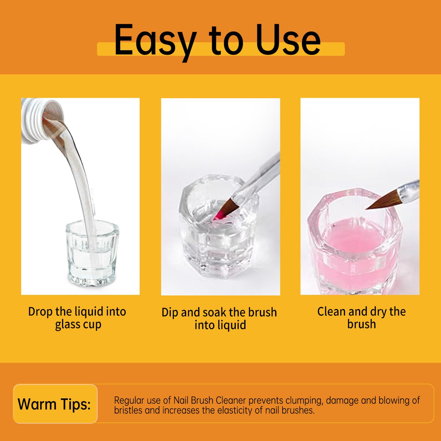 Nail Brush Cleaner & Restorer Nail Brush Clean Solution Quickly Clean Nail Brushes Gel Nail Brush Cleaner Kit with Glass Cup Nail Cleaning pads for DIY Salon at Home 4 Fl.Oz-BrightBean Baby