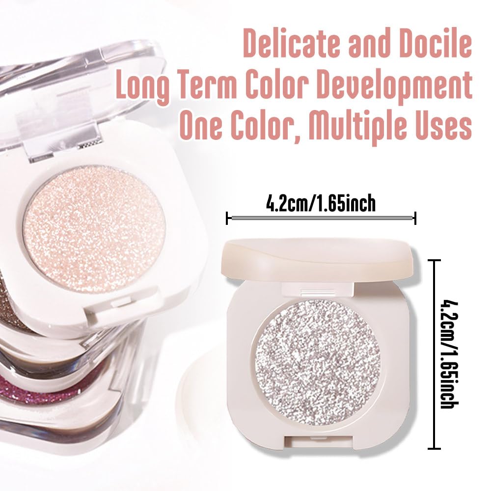 Monochrome Glittler Shimmer Eyeshadow Palette,Silver Gray White Shimmer Powder Eyeshadow,24 Hour Waterproof Pressed Glitter Single Eye Shadow Apply Makeup Easily-BrightBean Baby