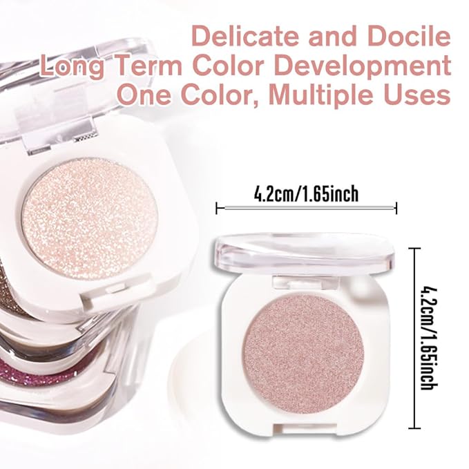 Champagne Shimmer Single Eyeshadow Makeup, Neutral Powde Eye Shadow for Women, Rose Gold Beige Glitter Singles Eyeshadow Palette Pigmented Waterproof, sombras para ojos,Girls Eyeshadows Gift-BrightBean Baby