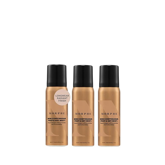 Morphe Mini Continuous Prep & Set Setting Spray - Hydrating Setting Spray for Makeup & Skin Prep - Enriched with Ceramides and Antioxidants for a Radiant Finish (3 Count, 1.3 fl oz)-BrightBean Baby