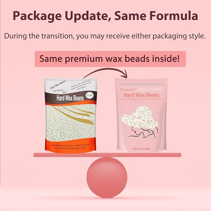 Hard Wax Beads for Hair Removal, Yovanpur Waxing Beane for Brazilian Waxing, Wax Beans for Sensitive Skin, Face Eyebrow Legs At Home Pearl Beads, 300g /bag with 10pcs Sticks(Pearl)-BrightBean Baby