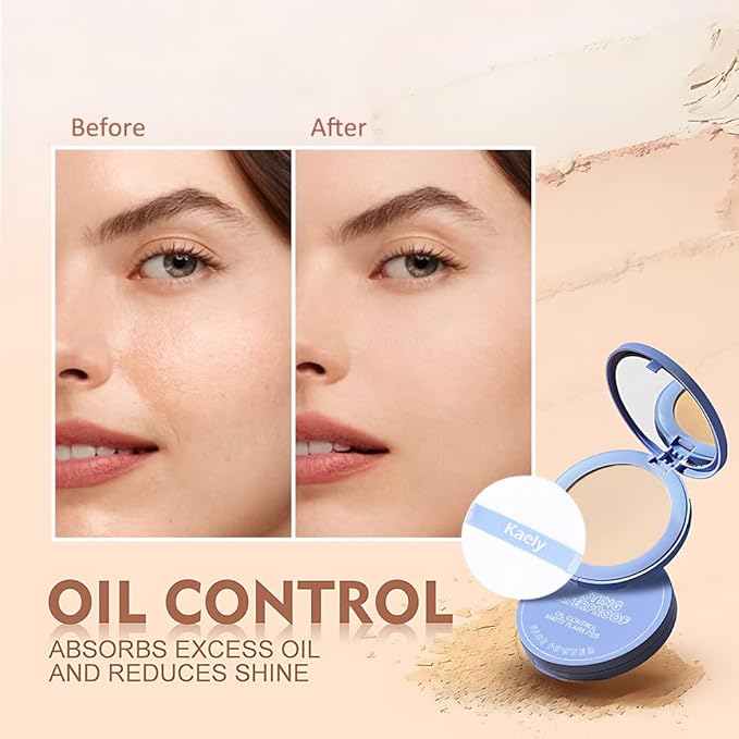 evpct Kaely Oil Control Pressed Face Powder, Get Smooth Flawless Fine Lines and Lightweight Finishing Foundation, Control Shine Long Lasting Waterproof Face Setting Powder Cosmetic, 01 Classic Ivory-BrightBean Baby
