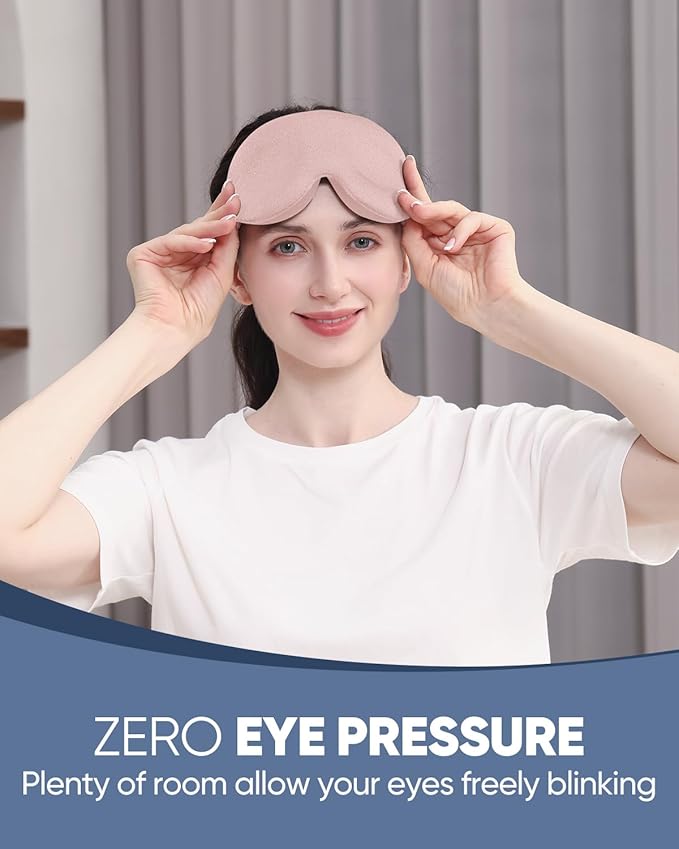 MZOO Luxury Sleep Eye Mask for Side Sleeper Men Women, Zero Eye Pressure 3D Sleeping Mask, Light Blocking Patented Design Night Blindfold, Soft Eye Shade Cover for Travel, Pink-BrightBean Baby