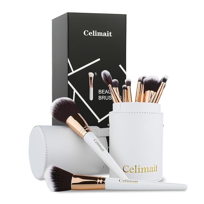 Makeup Brushes Set 12 Piece Professional & Beginner Friendly, Soft Synthetic Bristles for Face Eyeshadow Blending, Easy to Clean Travel Ready with Case, Ergonomic Wooden Handle Hypoallergenic (White)-BrightBean Baby