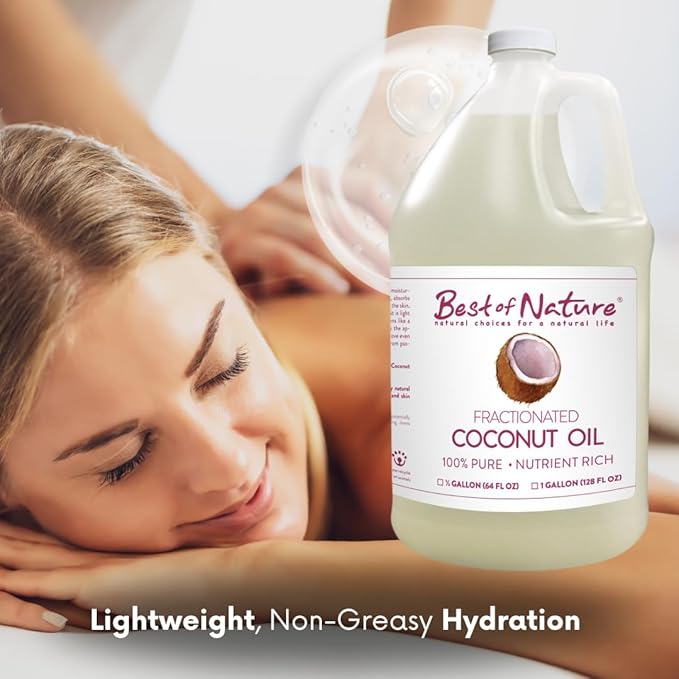 Best of Nature 100% Pure Fractionated Coconut Oil - Liquid MCT Massage & Body Oil, Unscented Moisturizer for Hair, Skin, Face, Aromatherapy Carrier for Essential Oils, Half Gallon (64 fl oz)-BrightBean Baby