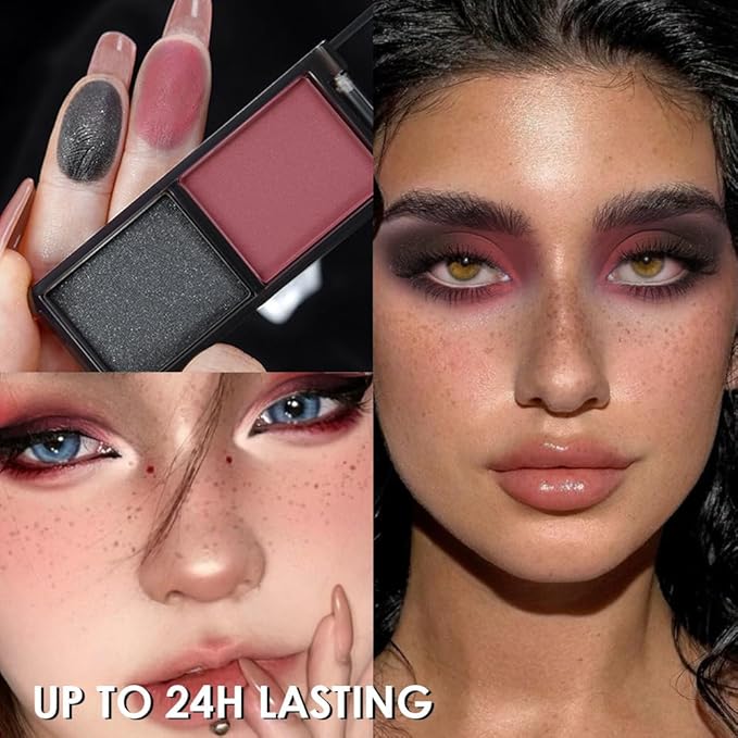 Wine Red Black Two Color Matte Shimmer Eyeshadow,Bright High Pigment Eye Shadow Powder,Professional Long-Lasting Waterproof Makeup Palette,Blendable,Easy-To-Apply and Compact for Travel-BrightBean Baby