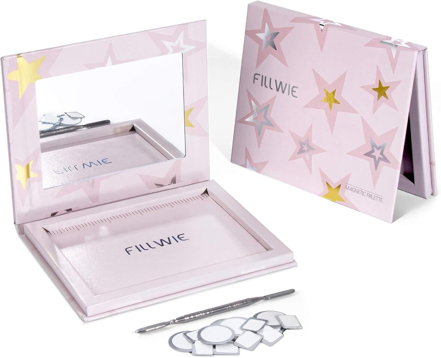 Magnetic Empty Makeup Palette with Mirror – Customizable Refillable Case for Eyeshadow, Blush, Lipstick, Highlighter – Lightweight, Waterproof, with Spatula & 20 Metal Stickers (Pink, Medium)-BrightBean Baby