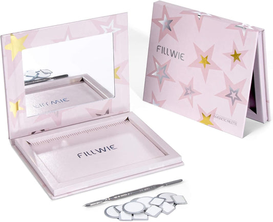 Magnetic Empty Makeup Palette with Mirror – Customizable Refillable Case for Eyeshadow, Blush, Lipstick, Highlighter – Lightweight, Waterproof, with Spatula & 20 Metal Stickers (Pink, Medium)-BrightBean Baby