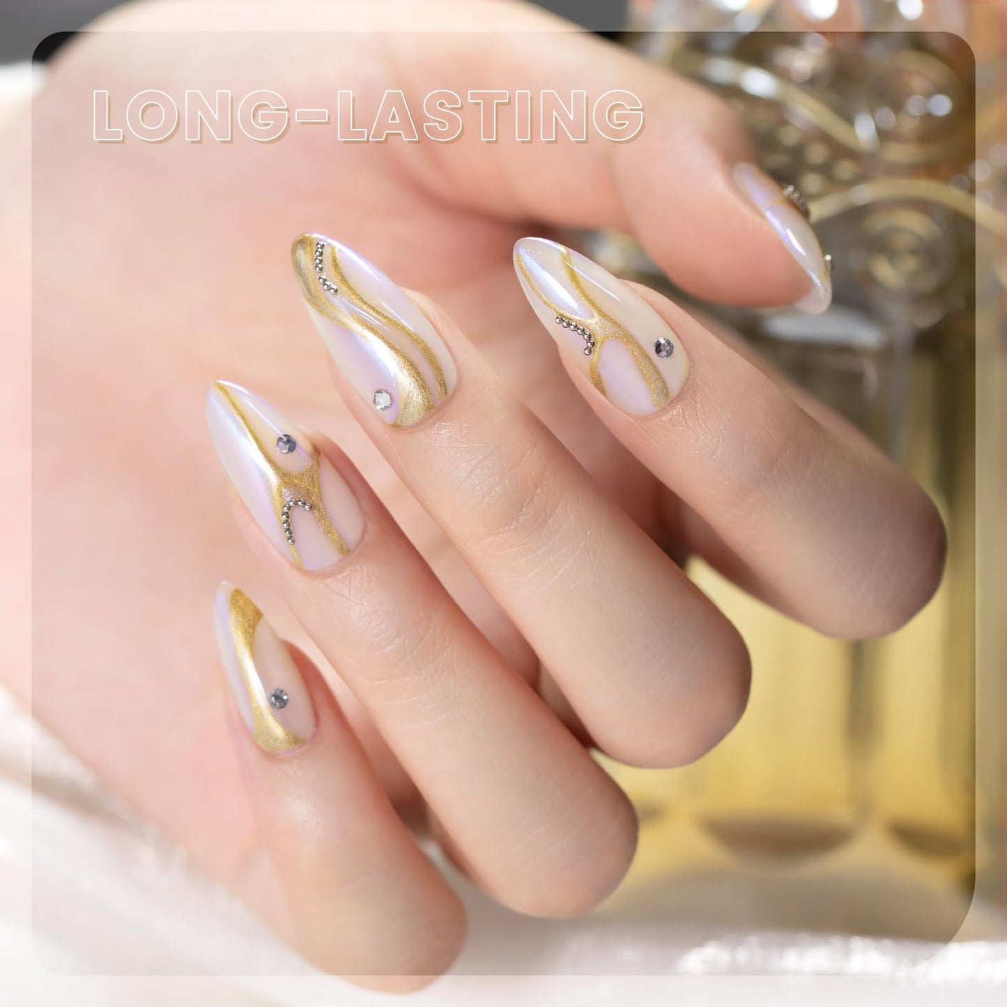RARJSM Metallic Chrome Gel Liner Nail Art Champagne Gold 3D Mirror Effect Gel Nail Polish 8ml Build in Thin Brush Metal Painted Drawing Striper Painting GelPolish Soak off Curing Requires Home Salon-BrightBean Baby