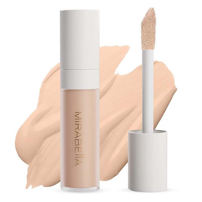 Mirabella Invincible For All Perfecting Under Eye Concealer Full Coverage - Hydrating Makeup Concealer for Dark Circles, Fine Lines & Wrinkles w/Hyaluronic Acid - Ivory I50-BrightBean Baby