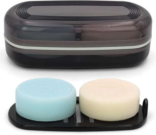 Shampoo Bar Holder Travel Case, Large Soap Holder for 5 oz/10 oz Oversized Bars, Durable & Versatile Storage Soap Container with Drainage Layer (1 Pack, Black Style A-Large)-BrightBean Baby