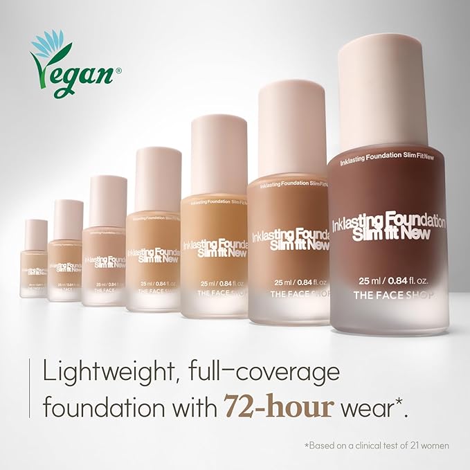 THE FACE SHOP Ink Lasting Liquid Foundation, Full Coverage, 72‑Hour Wear Semi‑Matte Finish, Makeup with Bakuchiol, N330 Cinnamon, 0.84 Fl. Oz.-BrightBean Baby