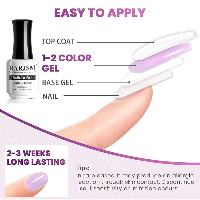 RARJSM Pearl Gel Builder Nail Polish Purple Hard Gel in a Bottle Mermaid Shell Glitter Pearlescent Thick Extension Structure for Nails 15ml Soak Off Curing Requires Salon Home DIY Beginner Use-BrightBean Baby