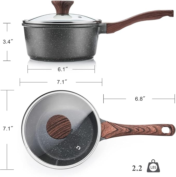 SENSARTE Nonstick Sauce Pan Set with Lid - Swiss Granite Coating 1.5 + 2 QT Induction Compatible