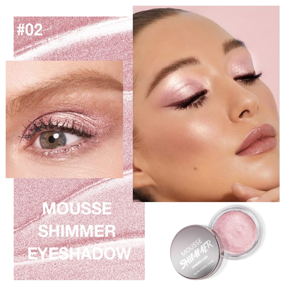 Cream Glitter Pale Pink Shimmer Metallic Eyeshadow Palette Makeup, Natural Single Mini Instant Holographic Eyeshadow For Women, Sombras Crema Para Ojos, Talc, Paraben & Cruelty Free-BrightBean Baby