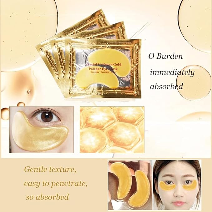 24K Gold Crystal Collagen Under Eye Mask, Anti Aging Hyaluronic Acid Under Eye Patches for Moisturizing & Reducing Dark Circles (15 Pairs)-BrightBean Baby
