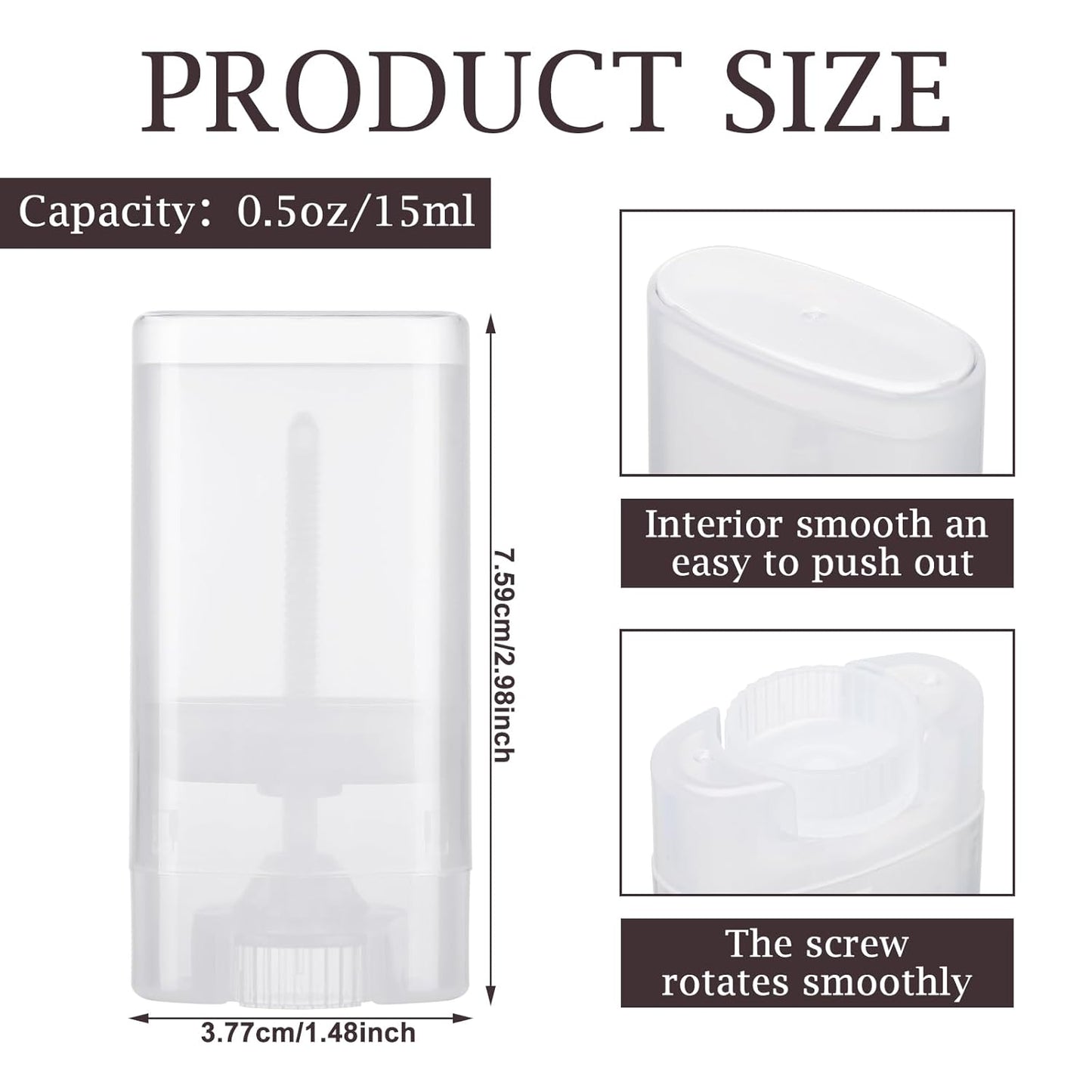 Wesiti 100 Pcs Plastic Empty Deodorant Containers 1/2 oz Travel Deodorant 15ml Refillable Containers Tubes Oval Lip Balm Tubes for Lip Balm DIY (Clear)-BrightBean Baby