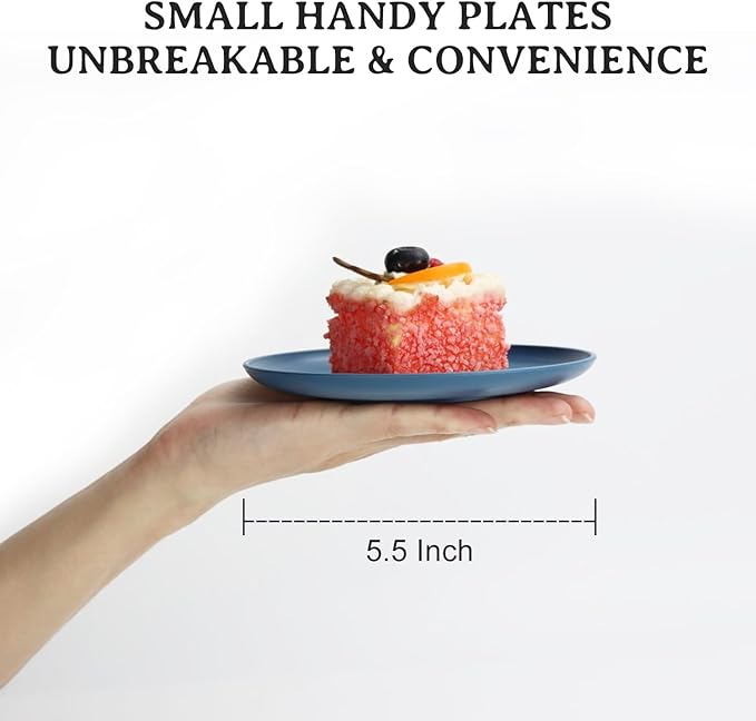 Wrova 5.5Inches Handy Appetizer Plates Set of 8 - Small Wheat Straw Plates 5.5 Inches for Sidedishes - Unbreakable Snack Plate Sets for Indoors and Outdoors Colorful Series