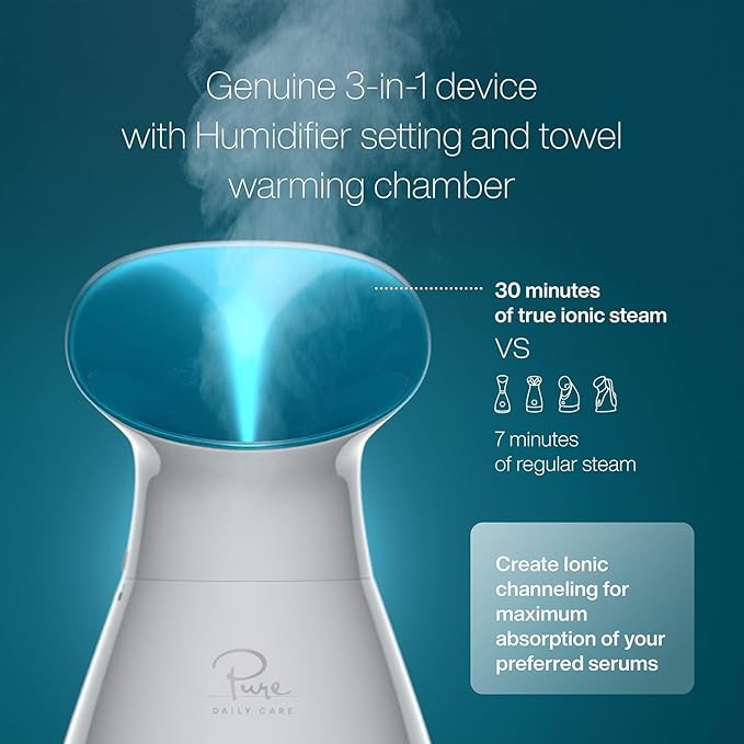 Pure Daily Care NanoSteamer Large 3-in-1 Nano Ionic Facial Steamer with Precise Temp Control - Humidifier - Unclogs Pores - Blackheads - Spa Quality - Bonus 5 Piece Stainless Steel Skin Kit (Teal)-BrightBean Baby