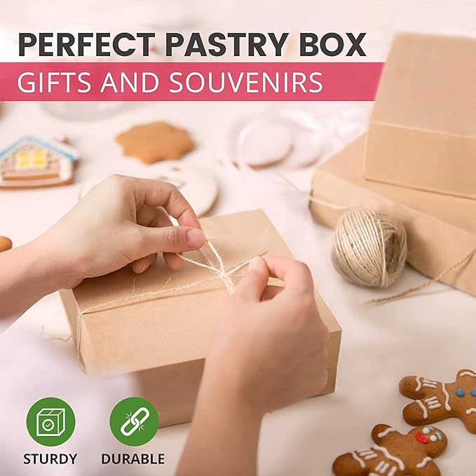 Fit Meal Prep 250 Pack Kraft Bakery Boxes - Brown Cardboard Pie & Dessert Boxes, 9x9x3 inches, for Cupcakes, Chocolates & Donuts