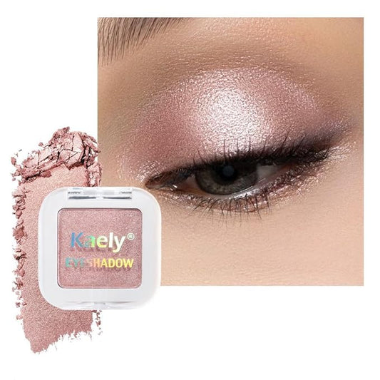evpct Dusty Pink Champagne Single Eyeshadow Palette, Rose Gold Ice Pink Nude Glitter Cream Eye shadow Palette Singles Brightener Makeup for Older Women, High Pigment Waterproof Monochrome Eyeshadow-BrightBean Baby