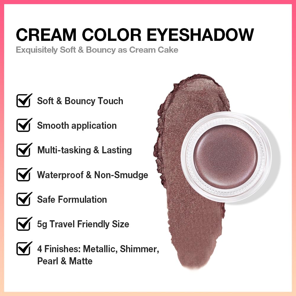 Kaely Single Cream Eyeshadow Pot, Taupe Shimmer Eye Shadow for Older Women High Pigmented Waterproof, Natural Eyeshadow Palette Makeup Brightener, sombras en crema para ojos, Blendable, R04-BrightBean Baby
