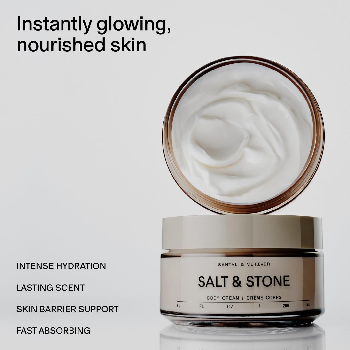 Salt & Stone Body Cream – Santal & Vetiver | Hydrating Formula with Seaweed Extracts, Spirulina & Squalane | Deep Hydration, Skin Barrier Support & Healthy Glow | for all Skin Types (6.7 fl oz)-BrightBean Baby