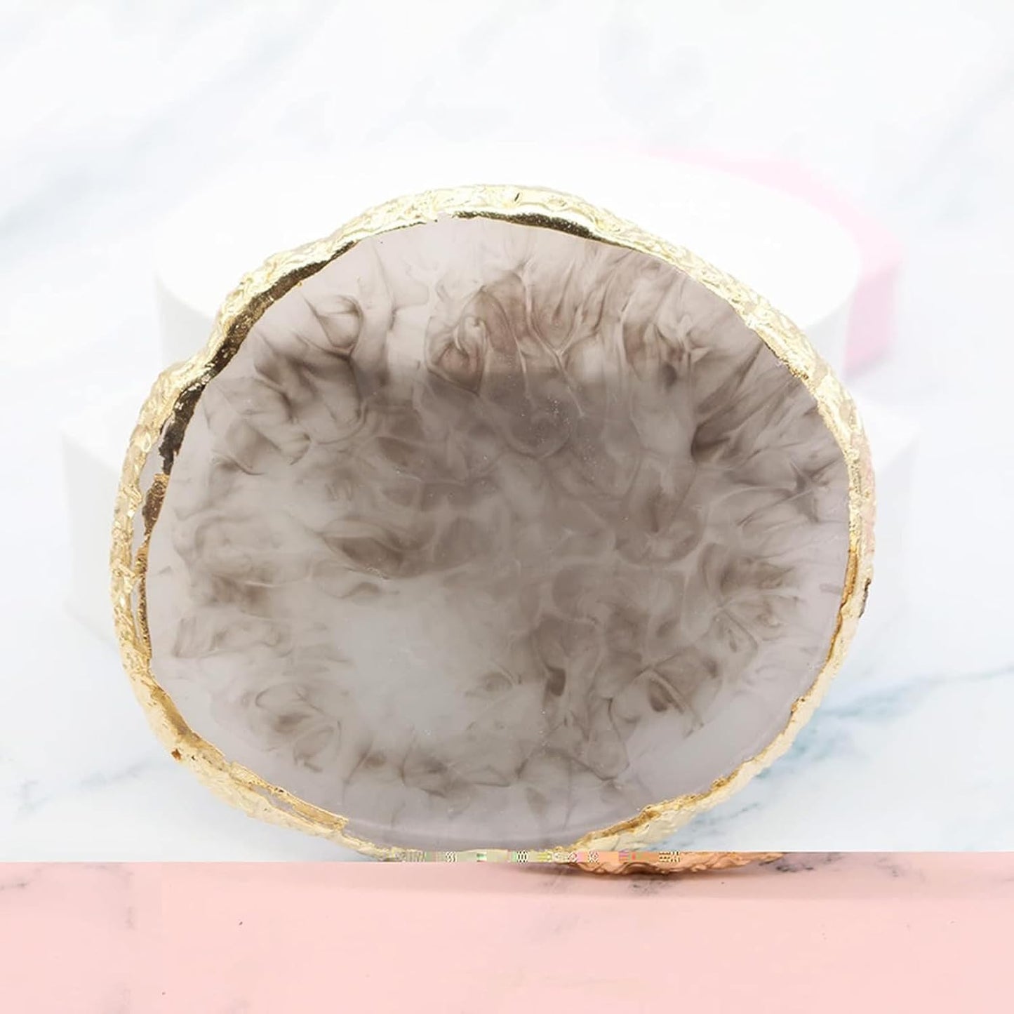 2 Pcs Resin Nail Palette Nail Polish Palette Nail Art Palette with Stainless Stirring Rod (Gray and Pink)-BrightBean Baby