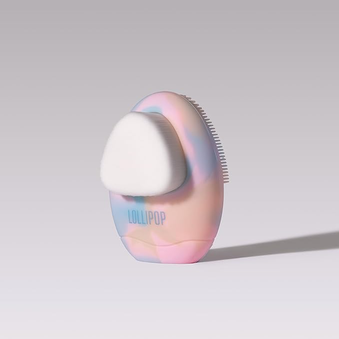 LOLLIPOP Dual-Sided Facial Cleansing Brush | Palm Size Silicone Face Exfoliator and Soft Fiber Cleanser | Manual Face Scrubber for Pores, Makeup Removal, Blackhead and Skincare Routine, Rainbow-BrightBean Baby